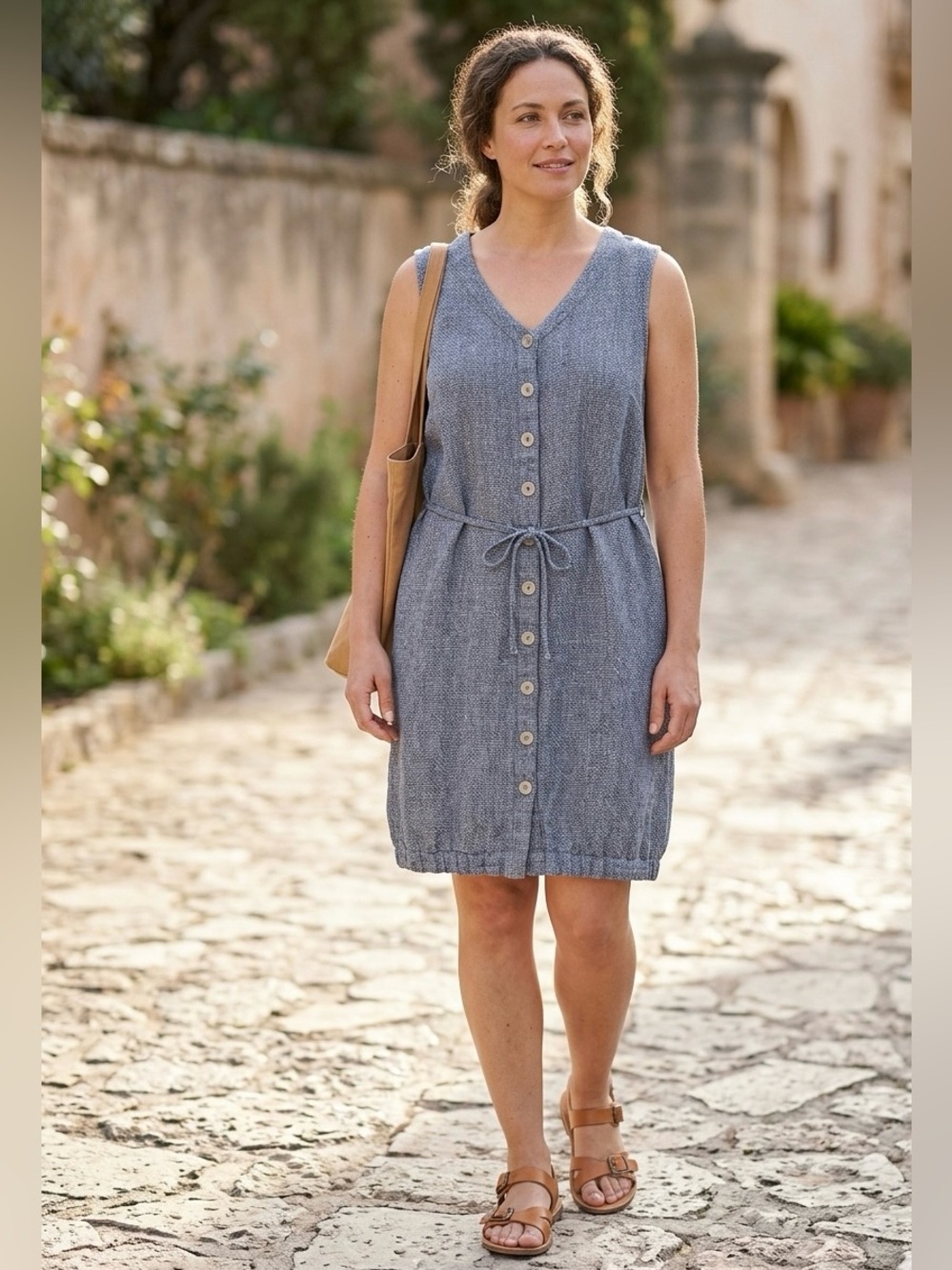 Flax 100% Linen Basketweave Sleeveless Button Up Dress 1G Womens Size 18-20